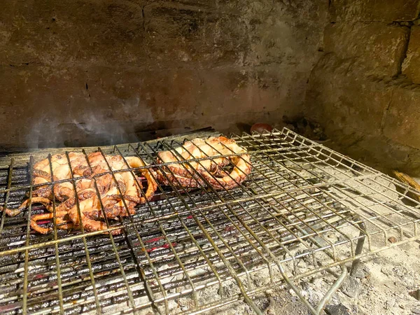 Caracatițele Proaspete Din Marea Egee Sunt Gătite Focul Grătar Gokceada — Fotografie, imagine de stoc