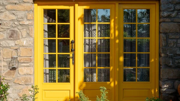 Yellow Entrance Door Stone House Gokceada Imbros Island — Stock Photo, Image