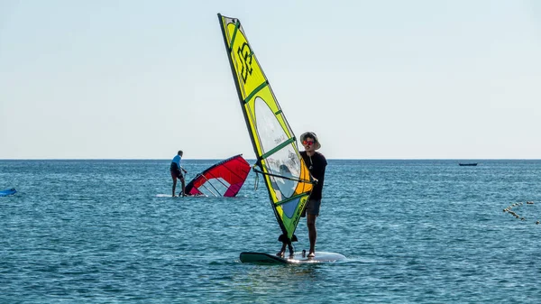 Gokceada Canakkale Turkey July 2023 Wind Surfers Enjoying Aegean Sea — Stock Photo, Image