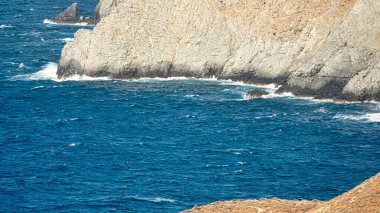 Gökçeada, Canakkale 'de rüzgarlı bir günde Yildizkoy (Arcadia) plajının havadan görüntüsü. Imbros Adası. Türkiye..