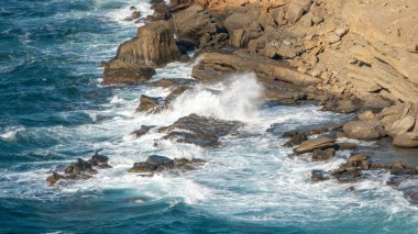 Gökçeada, Canakkale 'de rüzgarlı bir günde Yildizkoy (Arcadia) plajının havadan görüntüsü. Imbros Adası. Türkiye..