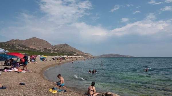 Gokceada Canakkale Turkey August 2023 Tourrists Enjoying Sea Ugurlu Gizli — стоковое фото
