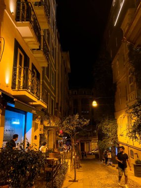 Istanbul, Turkey, August 20,2023 Night view of the narrow streets of Taksim, Beyoglu. Taksim is a popular destination for tourists and locals of Istanbul.