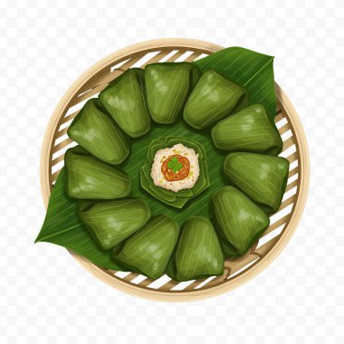 Beyaz arka planda izole edilmiş bambu kasesinde taze yeşil pirinç tasviri