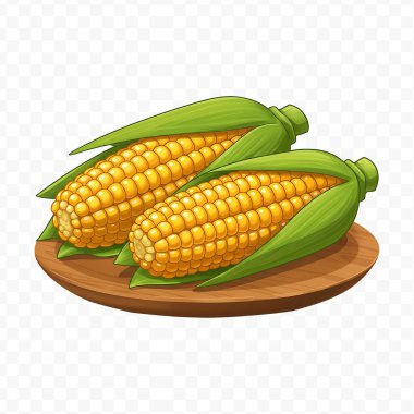 Beyaz arka planda tahtadan bir tabakta mısır