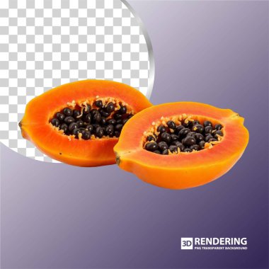 Şeffaf bir arkaplanı olan olgun papaya meyvesi. vektör illüstrasyonu