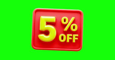 Kırmızı arka planda% 5 indirim tabelası var. 3d hazırlayıcı