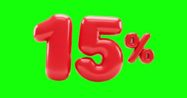 Kırmızı numaralar 15. Beyaz arkaplanda 3 boyutlu resimleme izole edildi.