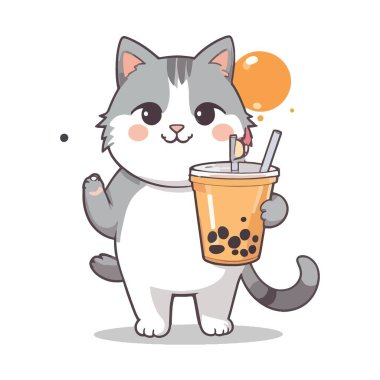 Süt bardağı tutan sevimli kedi.