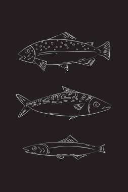 Siyah ve Beyaz Duvar Kağıdı Çizen Üç Balık