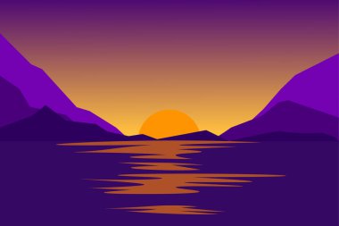 Plaj Günbatımı Resim-Sarısı, Turuncu, Mor Siluet