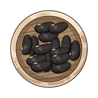 Fasulyeler, sade ahşap bir tabakta doğal renklerini ve dokularını sergileyerek düzgünce düzenlenir. Odunun sıcak tonu fasulyelerin dünyevi görünümünü tamamlıyor ve sağlıklı, organik bir sunum oluşturuyor..