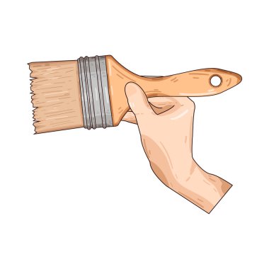 Bir insan eli, sanatsal ifade için hazırlanmış bir boya fırçasını sıkıca tutar. Fırça ucu birkaç damla ya da darbeyle canlı boyaya batırılmış olabilir. Bu da resmin nasıl yapıldığını gösteriyor..