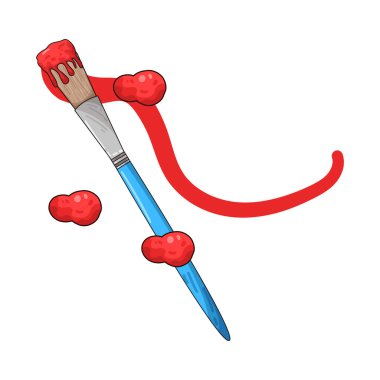 Standart bir boya fırçası, tahta ya da plastik saplı ve metal kıvrımlı, hafif yelpazeli. Tüyleri boyaya batırılabilir, genellikle kırmızı, mavi ya da sarı gibi canlı renklerde, küçük boya damlalarıyla görülebilir..