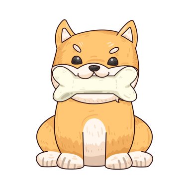 Bir köpek mutlu bir şekilde bir kemiği ısırıyor, sabit tutmak için pençelerini kullanıyor. Odaklanmış ifadesi ve sallanan kuyruğu keyif ve memnuniyeti gösteriyor. Sahne, doğal bir oyun ve çiğneme anını yakalar..