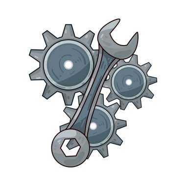 Vites ve anahtar, teknik işi, bakım, onarım veya mekanik servisi sembolize ediyor. Teçhizat makine, sistem veya işlemleri temsil ederken, ingiliz anahtarı onları sorunsuz bir şekilde çalıştırabilmek için gerekli araçları ve elle kumanda çabalarını simgeler. 