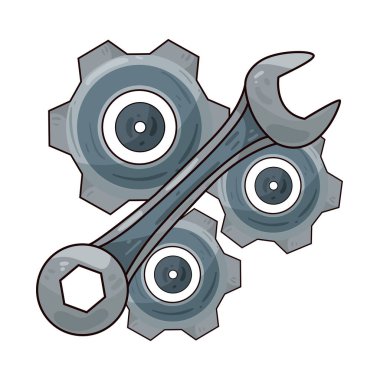 Vites ve anahtar, teknik işi, bakım, onarım veya mekanik servisi sembolize ediyor. Teçhizat makine, sistem veya işlemleri temsil ederken, ingiliz anahtarı onları sorunsuz bir şekilde çalıştırabilmek için gerekli araçları ve elle kumanda çabalarını simgeler. 