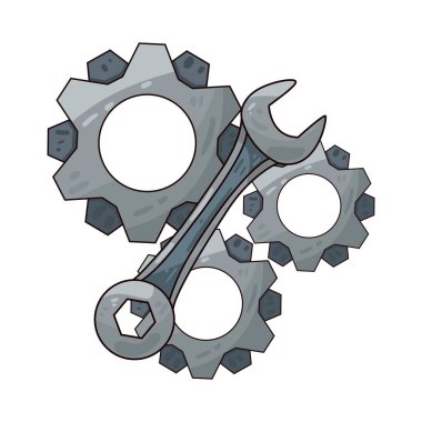 Vites ve anahtar, teknik işi, bakım, onarım veya mekanik servisi sembolize ediyor. Teçhizat makine, sistem veya işlemleri temsil ederken, ingiliz anahtarı onları sorunsuz bir şekilde çalıştırabilmek için gerekli araçları ve elle kumanda çabalarını simgeler. 