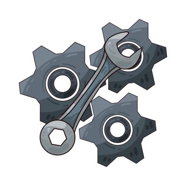 Vites ve anahtar, teknik işi, bakım, onarım veya mekanik servisi sembolize ediyor. Teçhizat makine, sistem veya işlemleri temsil ederken, ingiliz anahtarı onları sorunsuz bir şekilde çalıştırabilmek için gerekli araçları ve elle kumanda çabalarını simgeler. 