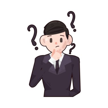 Kafası karışık bir işadamı soru işaretiyle ayakta duruyor, kaşları kalkık ve gözleri karmaşık bilgilere anlam vermeye çalışıyor gibi. Görüntü belirsizliği, karar baskısını veya profesyonel bir ortamda beklenmedik zorlukları yansıtır..