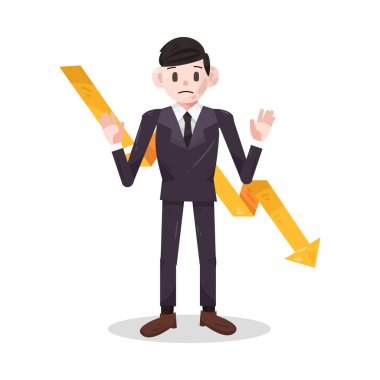 Düşük trend tablosuna sahip bir işadamı, finansal kaybı, performans düşüşünü veya iş başarısızlıklarını yansıtıyor. İfadesi endişe, hayal kırıklığı ya da derin düşünce gösterebilir, iş dünyasındaki yön bulma zorluklarının baskısını yakalayarak..