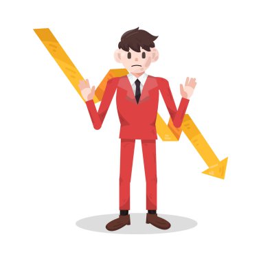 Düşük trend tablosuna sahip bir işadamı, finansal kaybı, performans düşüşünü veya iş başarısızlıklarını yansıtıyor. İfadesi endişe, hayal kırıklığı ya da derin düşünce gösterebilir, iş dünyasındaki yön bulma zorluklarının baskısını yakalayarak..