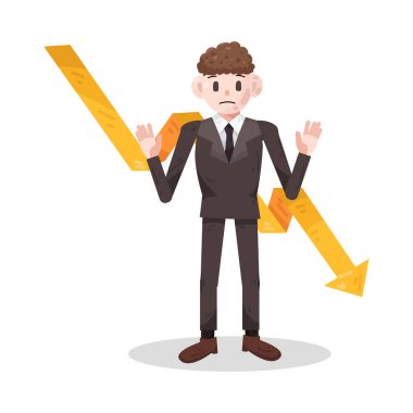 Düşük trend tablosuna sahip bir işadamı, finansal kaybı, performans düşüşünü veya iş başarısızlıklarını yansıtıyor. İfadesi endişe, hayal kırıklığı ya da derin düşünce gösterebilir, iş dünyasındaki yön bulma zorluklarının baskısını yakalayarak..