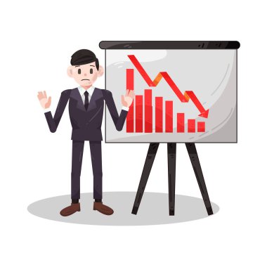 Düşük trend tablosuna sahip bir işadamı, finansal kaybı, performans düşüşünü veya iş başarısızlıklarını yansıtıyor. İfadesi endişe, hayal kırıklığı ya da derin düşünce gösterebilir, iş dünyasındaki yön bulma zorluklarının baskısını yakalayarak..