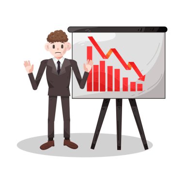 Düşük trend tablosuna sahip bir işadamı, finansal kaybı, performans düşüşünü veya iş başarısızlıklarını yansıtıyor. İfadesi endişe, hayal kırıklığı ya da derin düşünce gösterebilir, iş dünyasındaki yön bulma zorluklarının baskısını yakalayarak..