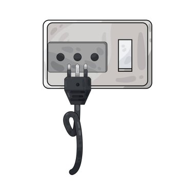 Elektrik prizine bir priz yerleştiriliyor, bağlantıyı ve gücü vurguluyor. Priz tipik olarak iki ya da üç çatallı bir yazı tipi, prizle aynı hizaya getirilmiş, elektrik bağlantısını kurmaya hazır.. 