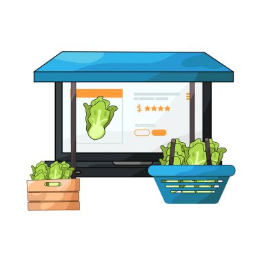 Canlı bir dijital piyasa arayüzü, dizüstü bilgisayar, tablet veya akıllı telefon gibi çeşitli ürün veya hizmetleri ekranlarda sergiliyor. Simgeler, küçük resimler ve fiyat etiketleri ızgara veya liste görünümlerine göre düzenli olarak düzenlenir.