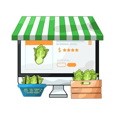 Canlı bir dijital piyasa arayüzü, dizüstü bilgisayar, tablet veya akıllı telefon gibi çeşitli ürün veya hizmetleri ekranlarda sergiliyor. Simgeler, küçük resimler ve fiyat etiketleri ızgara veya liste görünümlerine göre düzenli olarak düzenlenir.
