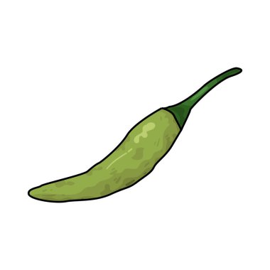 Pürüzsüz, parlak bir yüzeyi ve canlı yeşil bir rengi olan taze bir kırmızı biber. Uzamış, hafif kıvrımlı şekli ince bir ucu sivrileştirirken, dayanıklı yeşil gövdesi doğal tazeliği de ekliyor.. 