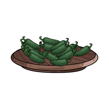 Canlı kırmızı biberlerle dolu ahşap bir tabak. Parlak yeşil derileri. Ahşap tabağın doğal tanecikleri, taze ve iştah açıcı bir görüntü oluşturan kırmızı biberlerin parlak renkleriyle güzel bir tezat oluşturuyor..