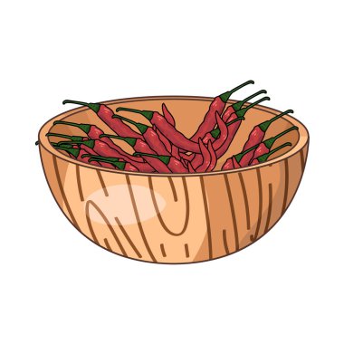 Taze kırmızı biberlerle dolu ahşap bir kase. Parlak ve doğal dokuları ile çok uyumsuz..