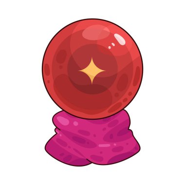 Süslü bir ahşap veya pirinç tezgahın üzerine mükemmel yuvarlak, berrak bir kristal küre. Top ortam ışığını yakalar, ince yansımalar yaratır ve içinde parlar. Kristalin içinde, sisli ya da sihirli bir girdap, gizemli bir hava ekler..