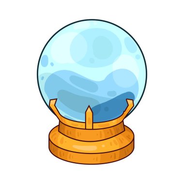 Süslü bir ahşap veya pirinç tezgahın üzerine mükemmel yuvarlak, berrak bir kristal küre. Top ortam ışığını yakalar, ince yansımalar yaratır ve içinde parlar. Kristalin içinde, sisli ya da sihirli bir girdap, gizemli bir hava ekler..