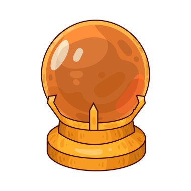 Süslü bir ahşap veya pirinç tezgahın üzerine mükemmel yuvarlak, berrak bir kristal küre. Top ortam ışığını yakalar, ince yansımalar yaratır ve içinde parlar. Kristalin içinde, sisli ya da sihirli bir girdap, gizemli bir hava ekler..