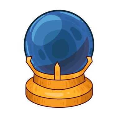 Süslü bir ahşap veya pirinç tezgahın üzerine mükemmel yuvarlak, berrak bir kristal küre. Top ortam ışığını yakalar, ince yansımalar yaratır ve içinde parlar. Kristalin içinde, sisli ya da sihirli bir girdap, gizemli bir hava ekler..