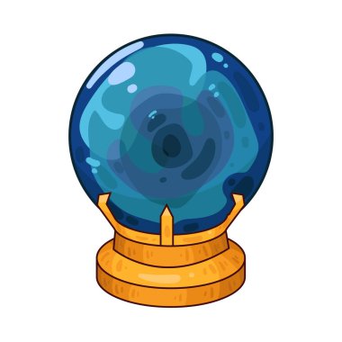 Süslü bir ahşap veya pirinç tezgahın üzerine mükemmel yuvarlak, berrak bir kristal küre. Top ortam ışığını yakalar, ince yansımalar yaratır ve içinde parlar. Kristalin içinde, sisli ya da sihirli bir girdap, gizemli bir hava ekler..