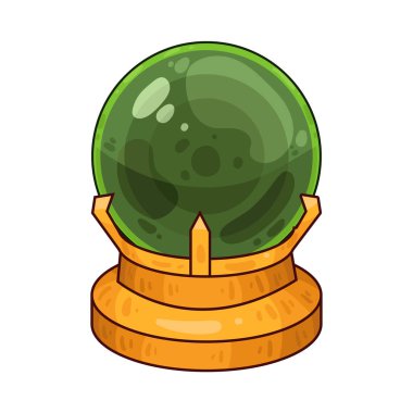 Süslü bir ahşap veya pirinç tezgahın üzerine mükemmel yuvarlak, berrak bir kristal küre. Top ortam ışığını yakalar, ince yansımalar yaratır ve içinde parlar. Kristalin içinde, sisli ya da sihirli bir girdap, gizemli bir hava ekler..