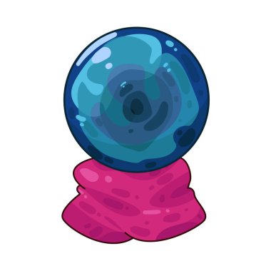 Süslü bir ahşap veya pirinç tezgahın üzerine mükemmel yuvarlak, berrak bir kristal küre. Top ortam ışığını yakalar, ince yansımalar yaratır ve içinde parlar. Kristalin içinde, sisli ya da sihirli bir girdap, gizemli bir hava ekler..