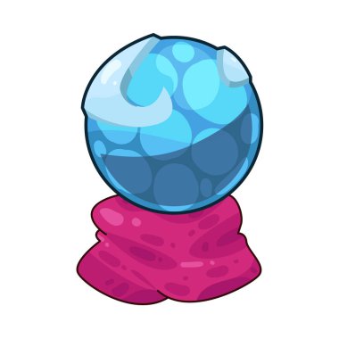 Süslü bir ahşap veya pirinç tezgahın üzerine mükemmel yuvarlak, berrak bir kristal küre. Top ortam ışığını yakalar, ince yansımalar yaratır ve içinde parlar. Kristalin içinde, sisli ya da sihirli bir girdap, gizemli bir hava ekler..