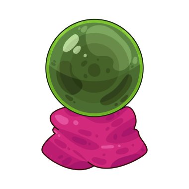 Süslü bir ahşap veya pirinç tezgahın üzerine mükemmel yuvarlak, berrak bir kristal küre. Top ortam ışığını yakalar, ince yansımalar yaratır ve içinde parlar. Kristalin içinde, sisli ya da sihirli bir girdap, gizemli bir hava ekler..