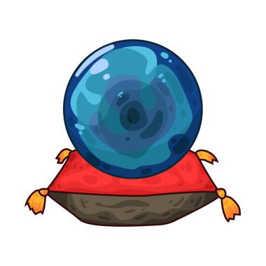 Süslü bir ahşap veya pirinç tezgahın üzerine mükemmel yuvarlak, berrak bir kristal küre. Top ortam ışığını yakalar, ince yansımalar yaratır ve içinde parlar. Kristalin içinde, sisli ya da sihirli bir girdap, gizemli bir hava ekler..