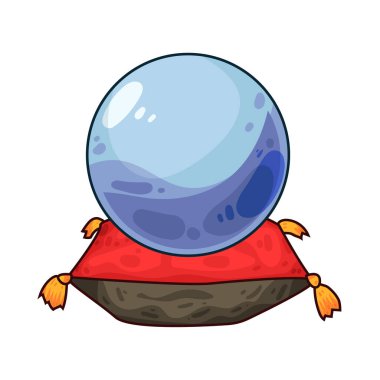 Süslü bir ahşap veya pirinç tezgahın üzerine mükemmel yuvarlak, berrak bir kristal küre. Top ortam ışığını yakalar, ince yansımalar yaratır ve içinde parlar. Kristalin içinde, sisli ya da sihirli bir girdap, gizemli bir hava ekler..