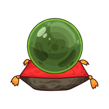 Süslü bir ahşap veya pirinç tezgahın üzerine mükemmel yuvarlak, berrak bir kristal küre. Top ortam ışığını yakalar, ince yansımalar yaratır ve içinde parlar. Kristalin içinde, sisli ya da sihirli bir girdap, gizemli bir hava ekler..