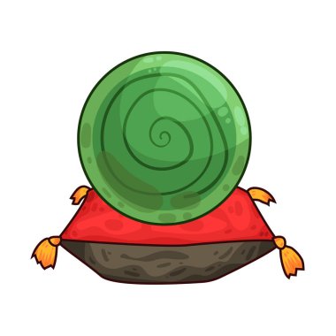 Süslü bir ahşap veya pirinç tezgahın üzerine mükemmel yuvarlak, berrak bir kristal küre. Top ortam ışığını yakalar, ince yansımalar yaratır ve içinde parlar. Kristalin içinde, sisli ya da sihirli bir girdap, gizemli bir hava ekler..