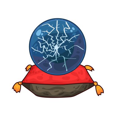 Süslü bir ahşap veya pirinç tezgahın üzerine mükemmel yuvarlak, berrak bir kristal küre. Top ortam ışığını yakalar, ince yansımalar yaratır ve içinde parlar. Kristalin içinde, sisli ya da sihirli bir girdap, gizemli bir hava ekler..