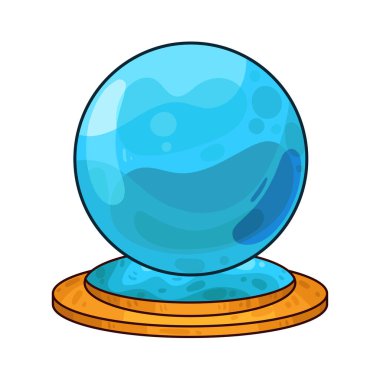 Süslü bir ahşap veya pirinç tezgahın üzerine mükemmel yuvarlak, berrak bir kristal küre. Top ortam ışığını yakalar, ince yansımalar yaratır ve içinde parlar. Kristalin içinde, sisli ya da sihirli bir girdap, gizemli bir hava ekler..